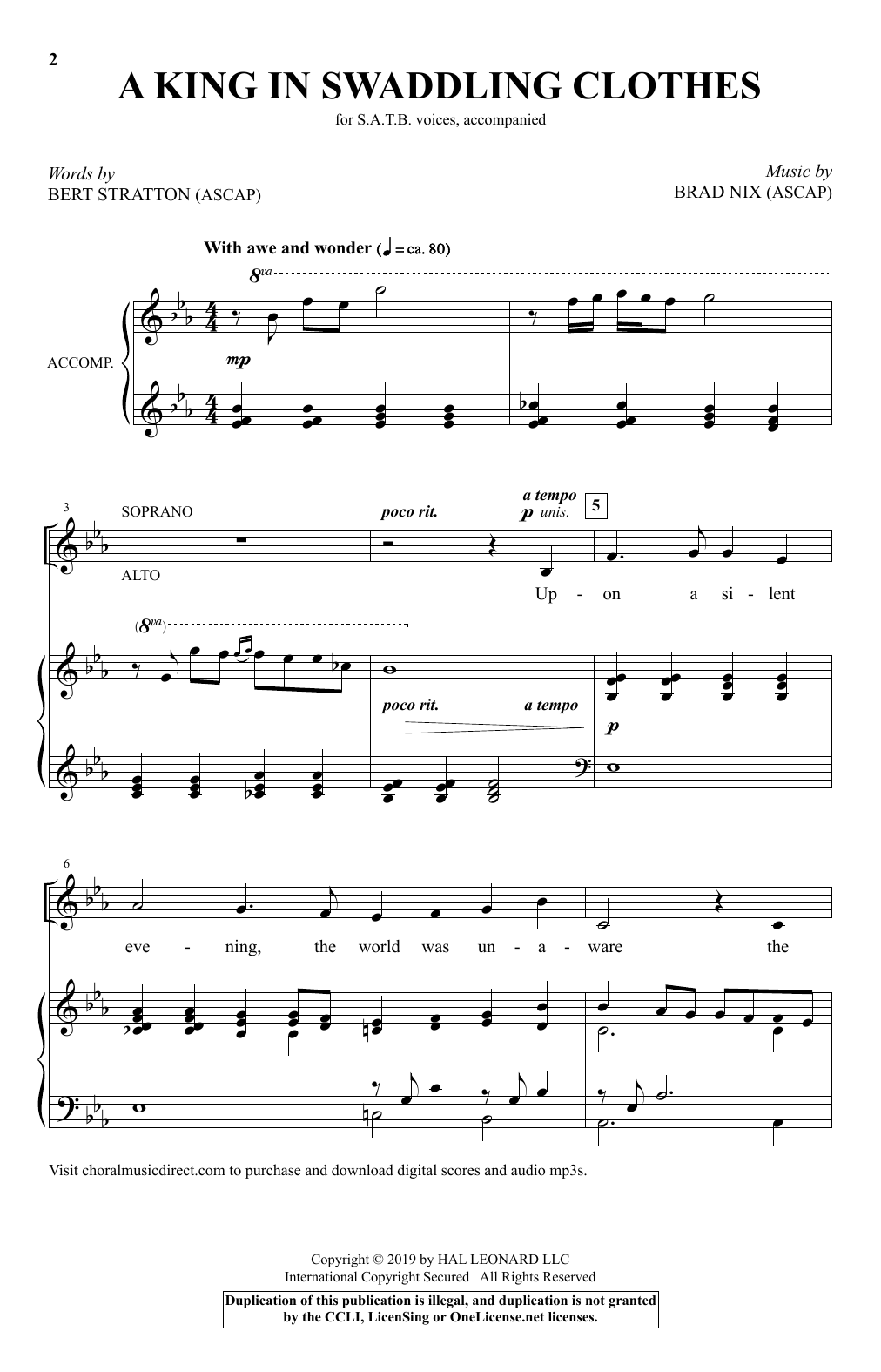 Download Bert Stratton & Brad Nix A King In Swaddling Clothes Sheet Music and learn how to play SATB Choir PDF digital score in minutes