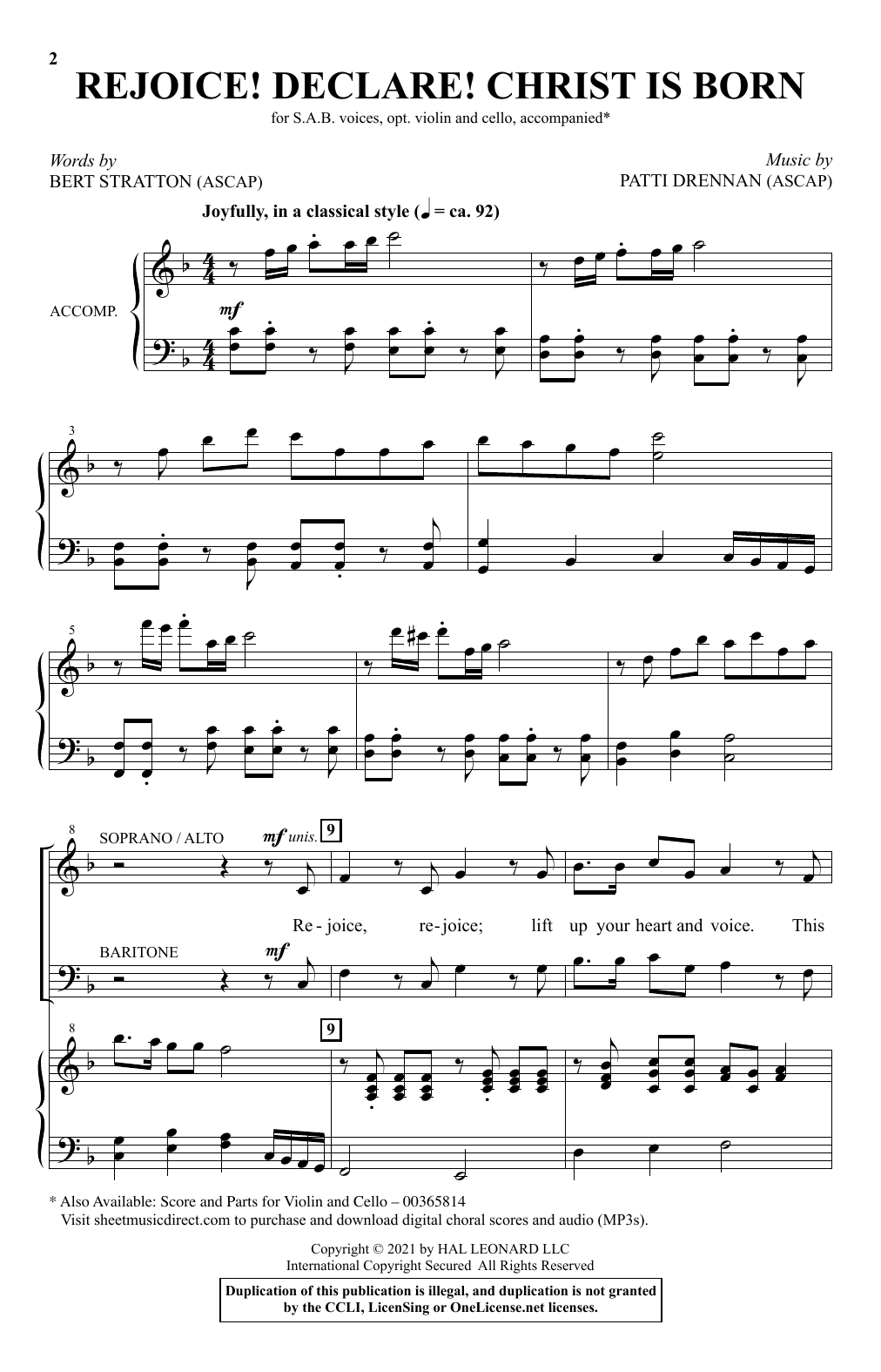 Download Bert Stratton and Patti Drennan Rejoice! Declare! Christ Is Born Sheet Music and learn how to play SAB Choir PDF digital score in minutes