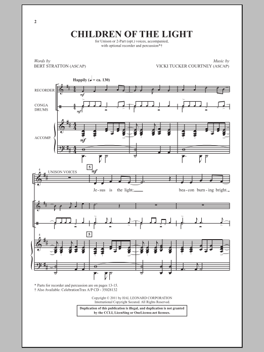 Download Vicki Tucker Courtney Children Of The Light Sheet Music and learn how to play 2-Part Choir PDF digital score in minutes