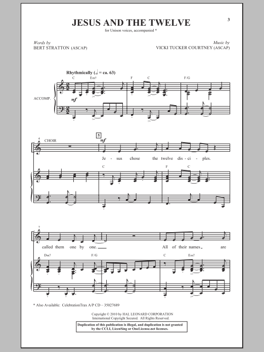 Download Bert Stratton Jesus And The Twelve Sheet Music and learn how to play Unison Choir PDF digital score in minutes