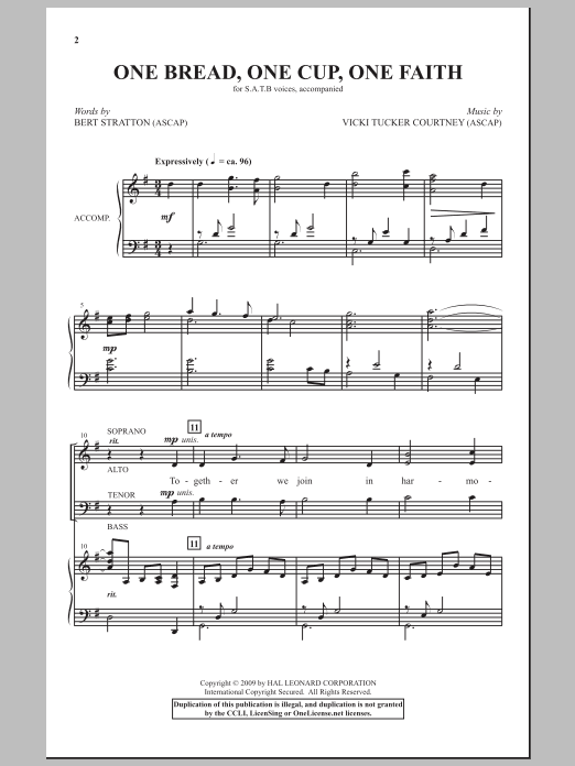 Download Bert Stratton One Bread, One Cup, One Faith Sheet Music and learn how to play SATB Choir PDF digital score in minutes