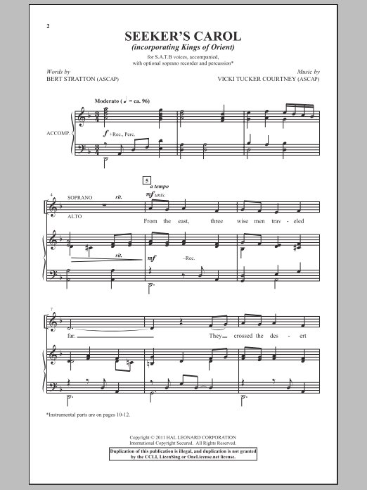 Download Vicki Tucker Courtney Seeker's Carol Sheet Music and learn how to play SATB PDF digital score in minutes