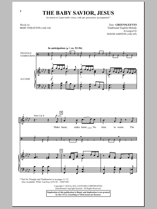 Download Bert Stratton The Baby Savior, Jesus Sheet Music and learn how to play Unison Choir PDF digital score in minutes