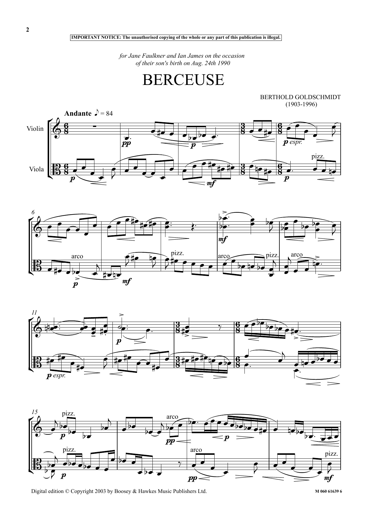 Download Berthold Goldschmidt Berceuse Sheet Music and learn how to play Performance Ensemble PDF digital score in minutes