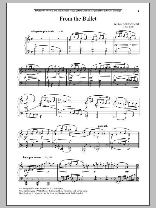 Download Berthold Goldschmidt From The Ballet Sheet Music and learn how to play Piano PDF digital score in minutes