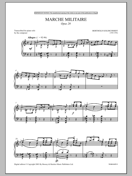 Download Berthold Goldschmidt Marche Militaire, Op. 20 Sheet Music and learn how to play Piano PDF digital score in minutes