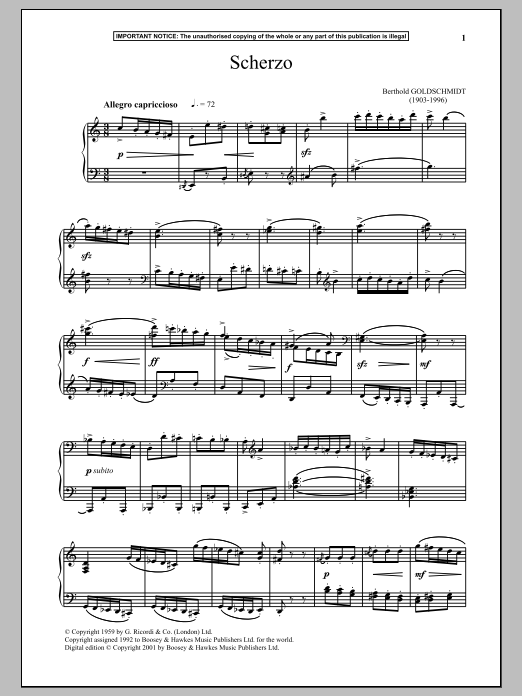 Download Berthold Goldschmidt Scherzo Sheet Music and learn how to play Piano PDF digital score in minutes