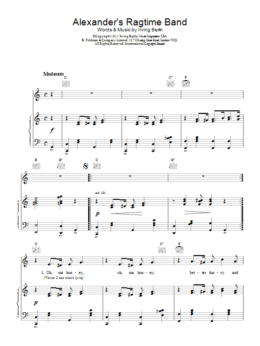 Download Bessie Smith Alexander's Ragtime Band Sheet Music and learn how to play Piano, Vocal & Guitar (Right-Hand Melody) PDF digital score in minutes