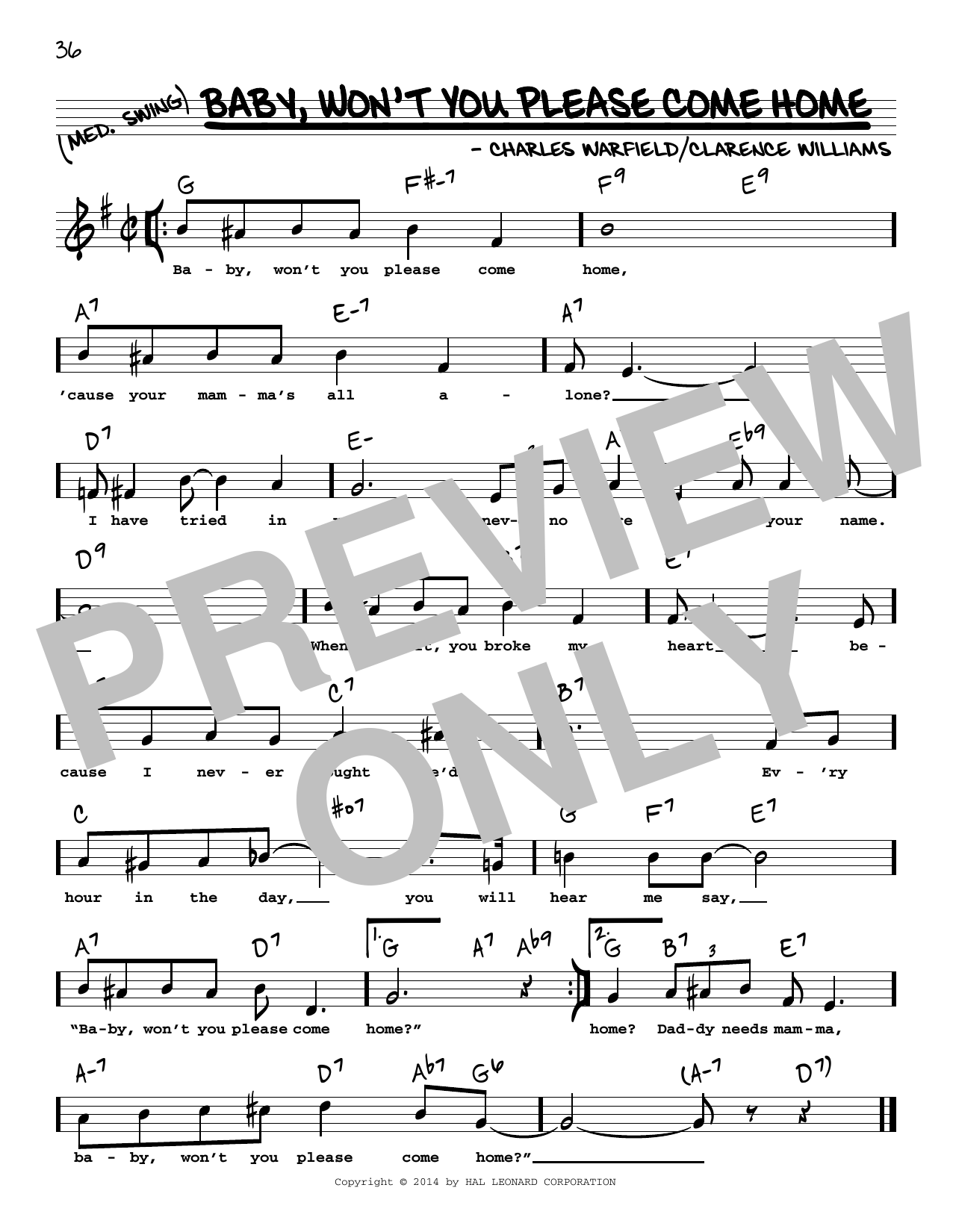 Download Bessie Smith Baby, Won't You Please Come Home (High Voice) Sheet Music and learn how to play Real Book – Melody, Lyrics & Chords PDF digital score in minutes