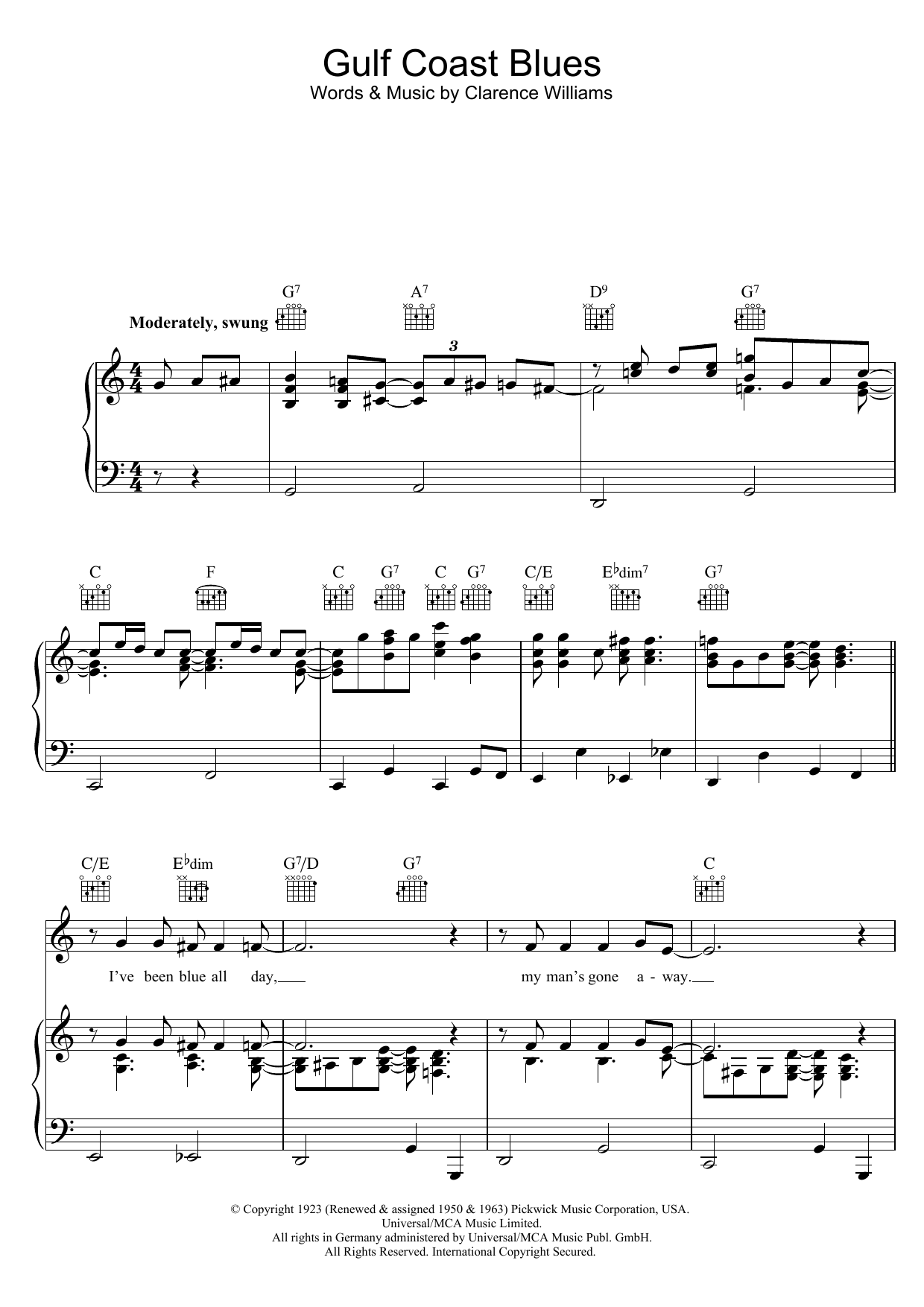 Download Bessie Smith Gulf Coast Blues Sheet Music and learn how to play Piano, Vocal & Guitar (Right-Hand Melody) PDF digital score in minutes