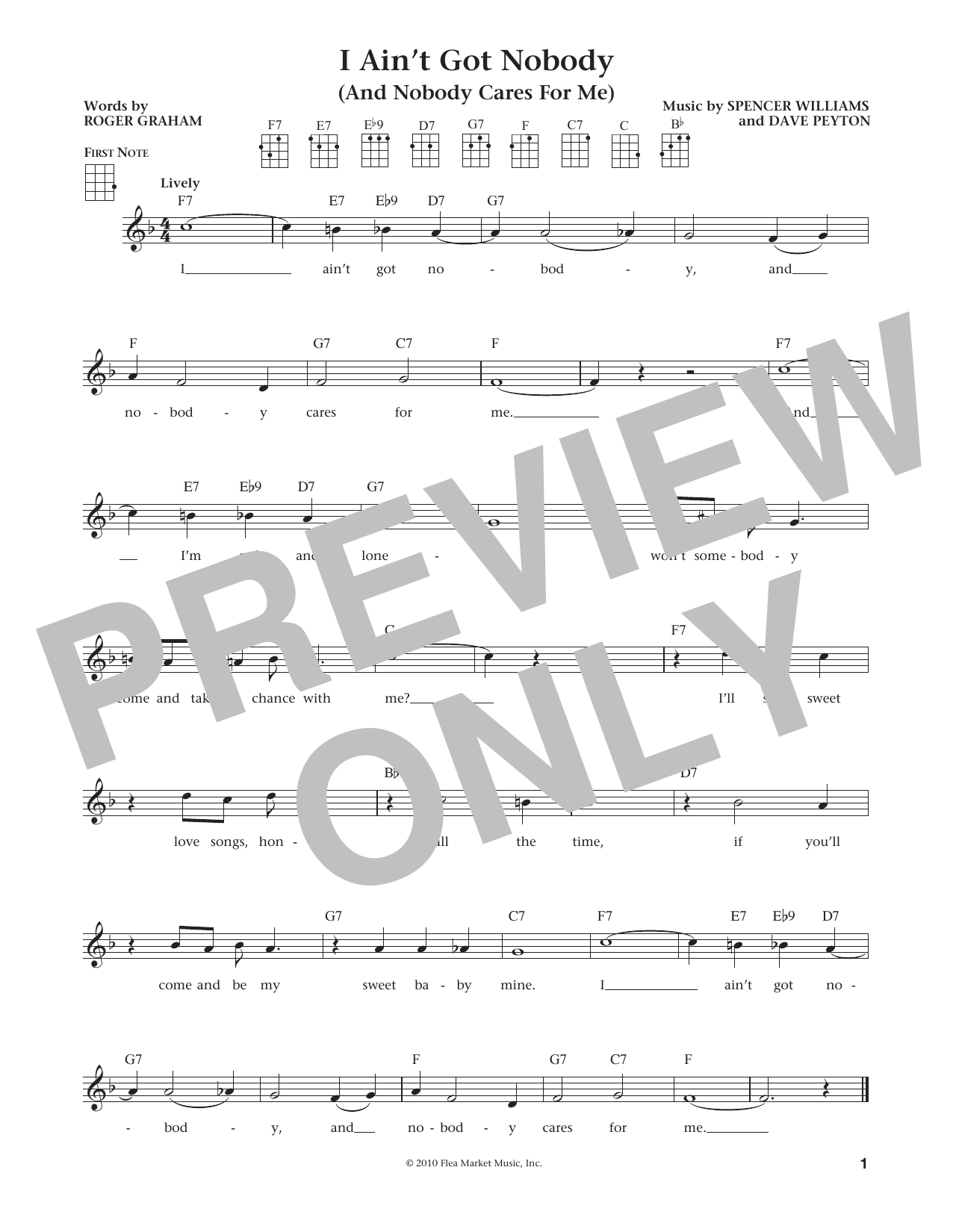 Download Bessie Smith I Ain't Got Nobody (And Nobody Cares For Me) Sheet Music and learn how to play Ukulele PDF digital score in minutes