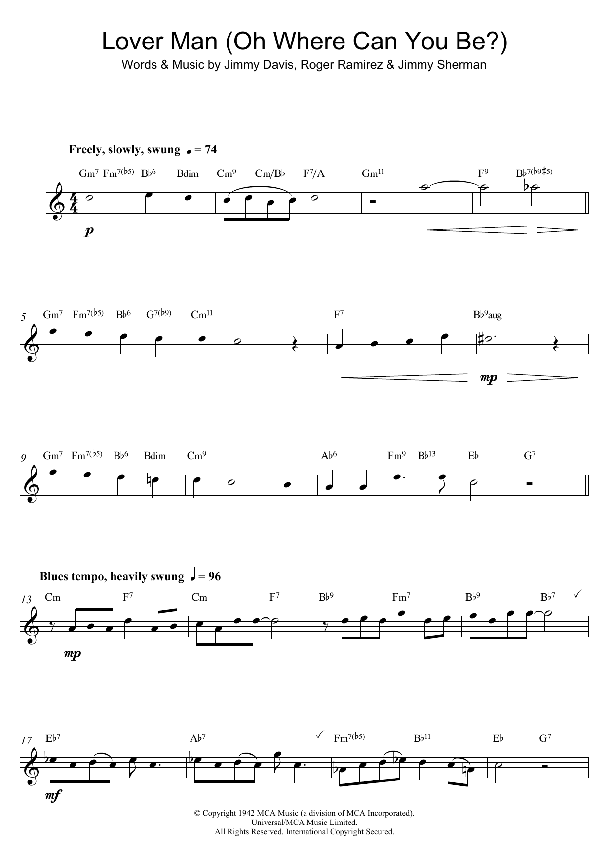 Download Bessie Smith Lover Man (Oh, Where Can You Be?) Sheet Music and learn how to play Alto Saxophone PDF digital score in minutes