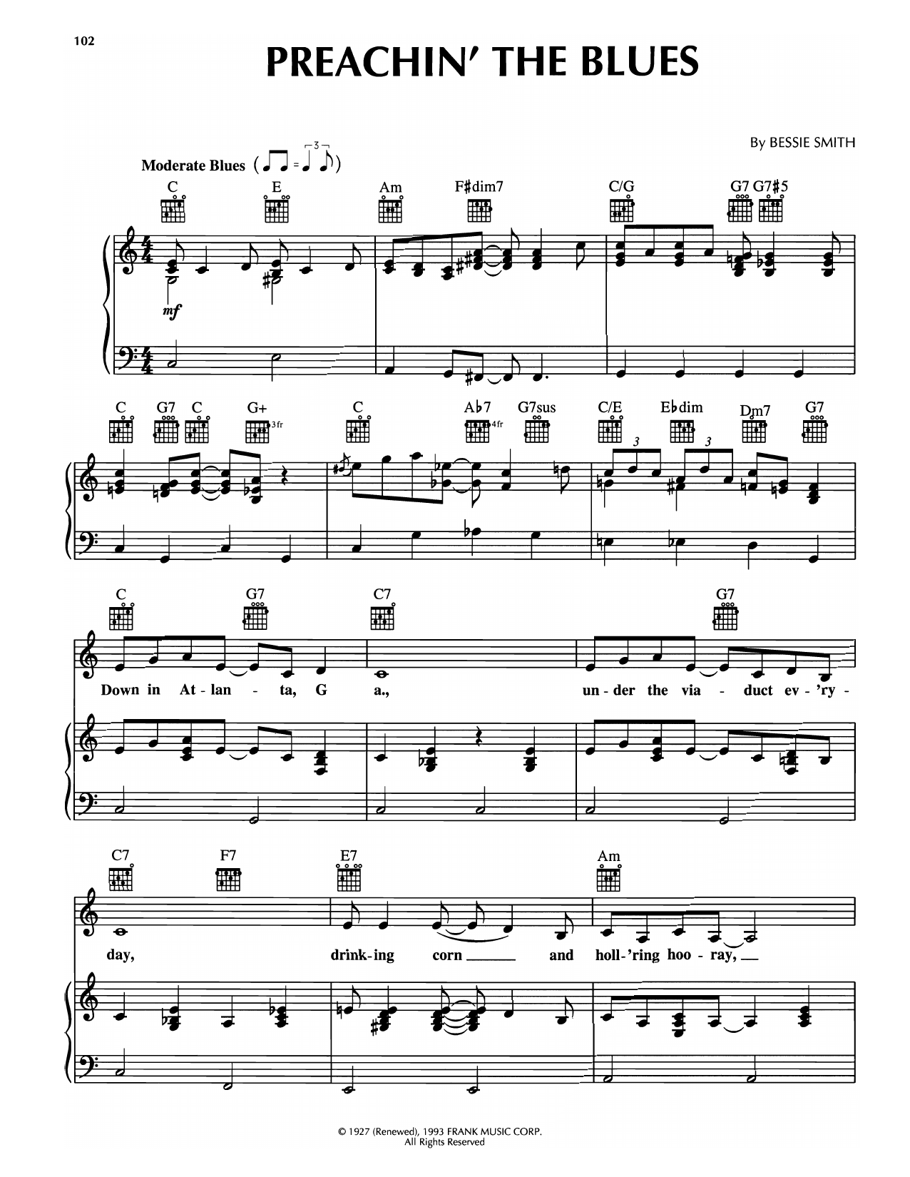 Download Bessie Smith Preachin' The Blues Sheet Music and learn how to play Piano, Vocal & Guitar Chords (Right-Hand Melody) PDF digital score in minutes