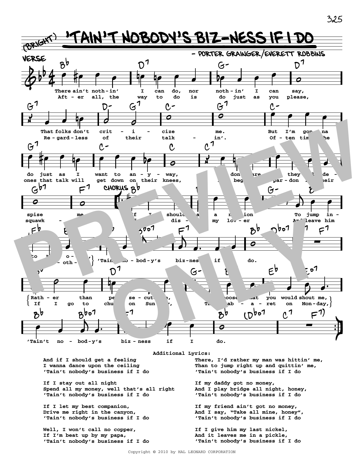 Download Bessie Smith Tain't Nobody's Biz-ness If I Do (arr. Robert Rawlins) Sheet Music and learn how to play Real Book – Melody, Lyrics & Chords PDF digital score in minutes