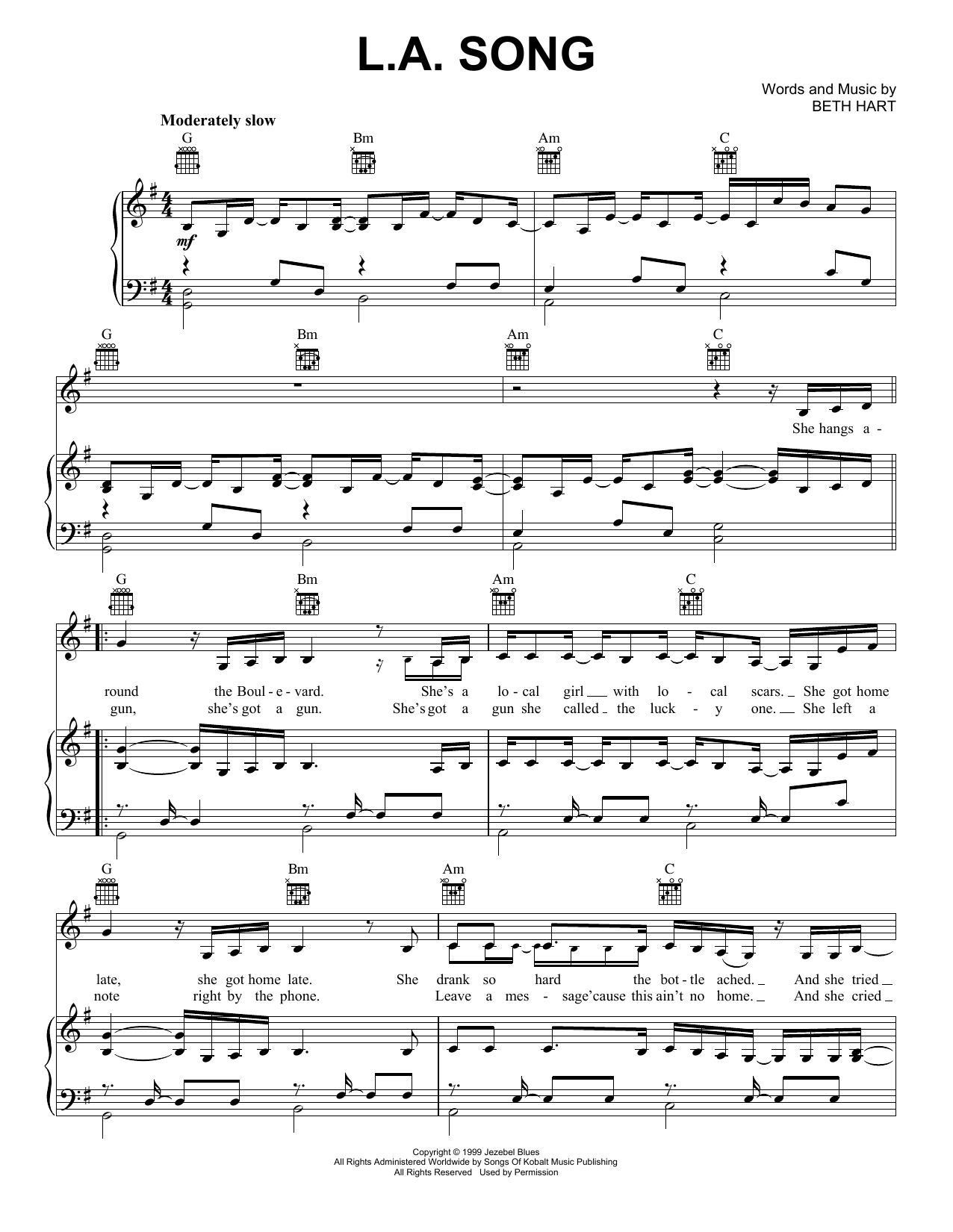 Download Beth Hart L.A. Song Sheet Music and learn how to play Piano, Vocal & Guitar (Right-Hand Melody) PDF digital score in minutes