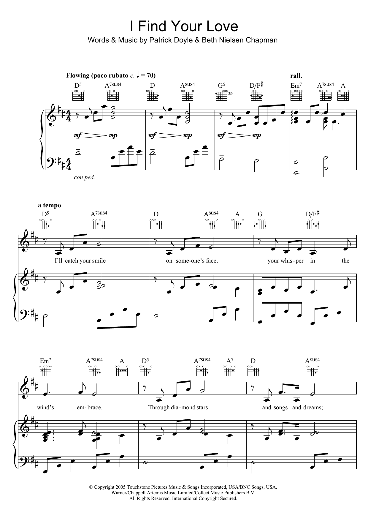 Download Beth Nielsen Chapman I Find Your Love Sheet Music and learn how to play Piano, Vocal & Guitar (Right-Hand Melody) PDF digital score in minutes