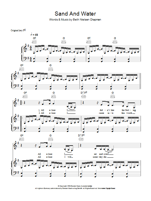 Download Beth Nielsen Chapman Sand And Water Sheet Music and learn how to play Piano, Vocal & Guitar PDF digital score in minutes