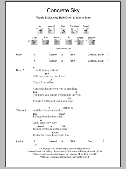 Download Beth Orton Concrete Sky Sheet Music and learn how to play Lyrics & Chords PDF digital score in minutes