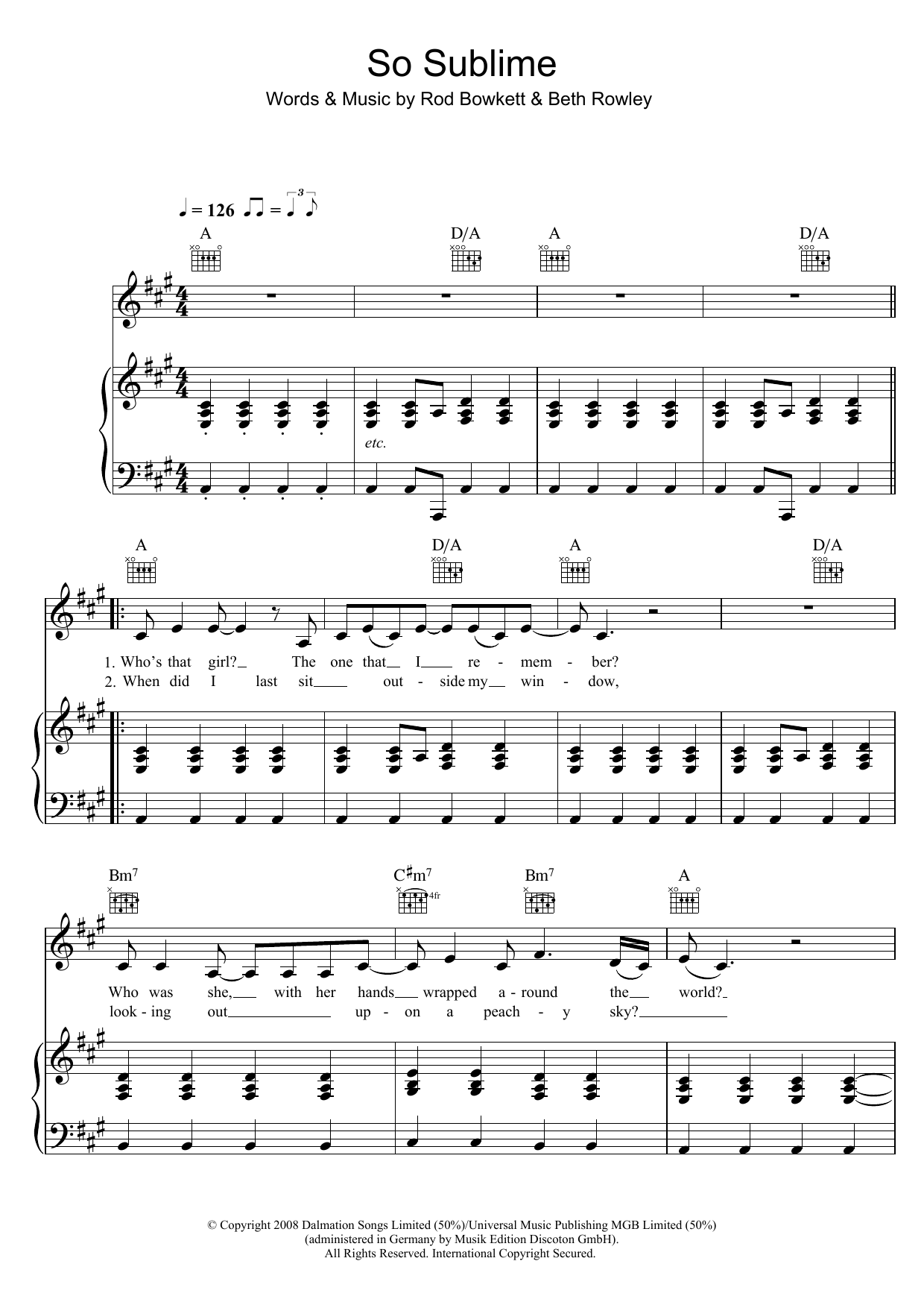 Download Beth Rowley So Sublime Sheet Music and learn how to play Piano, Vocal & Guitar PDF digital score in minutes