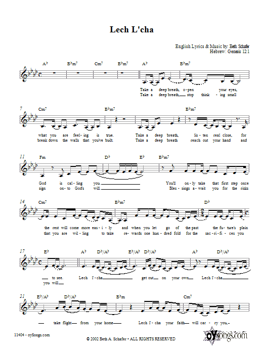 Download Beth Schafer Lech L'cha Sheet Music and learn how to play Melody Line, Lyrics & Chords PDF digital score in minutes