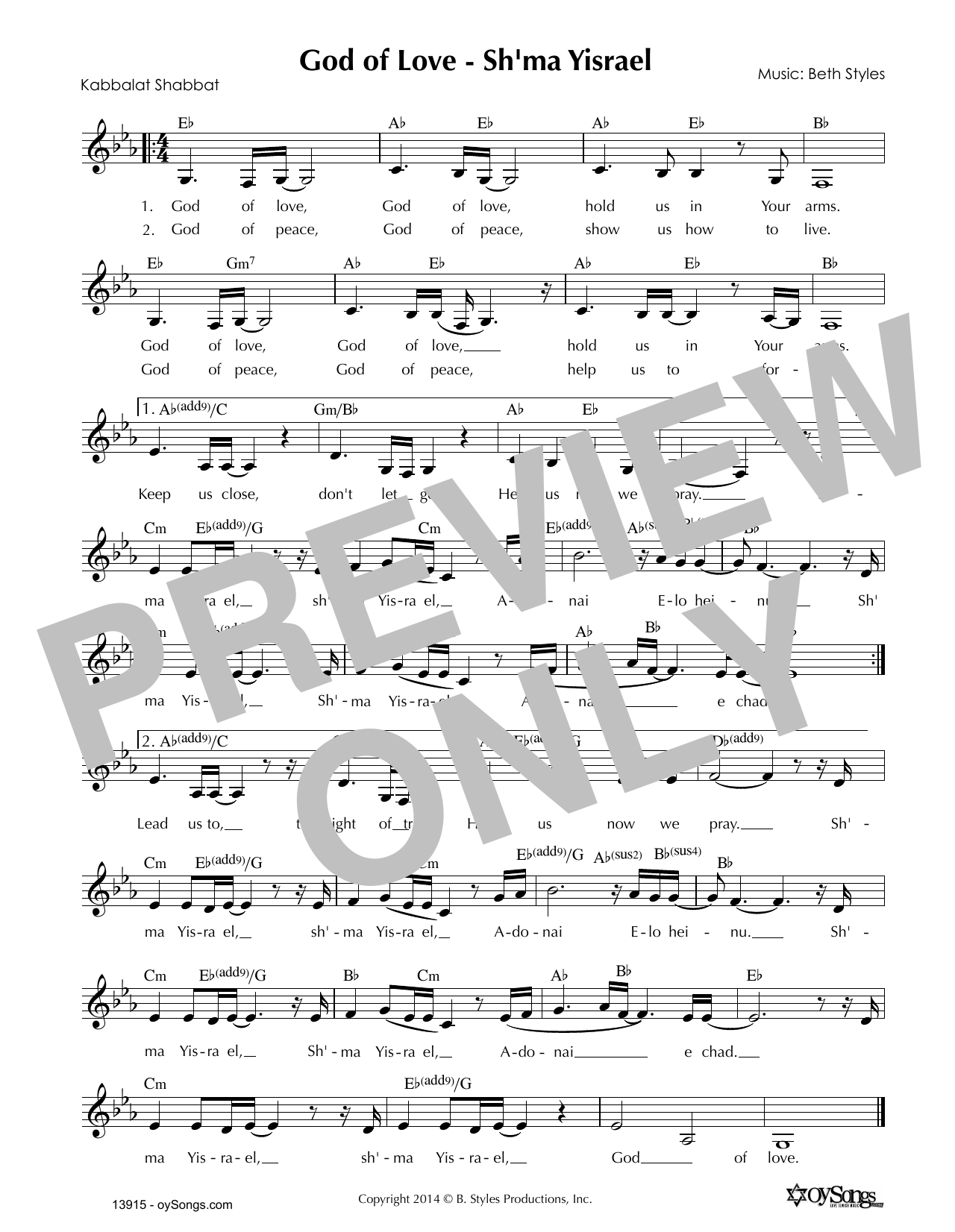 Download Beth Styles God of Love - Sh'ma Yisrael Sheet Music and learn how to play Melody Line, Lyrics & Chords PDF digital score in minutes