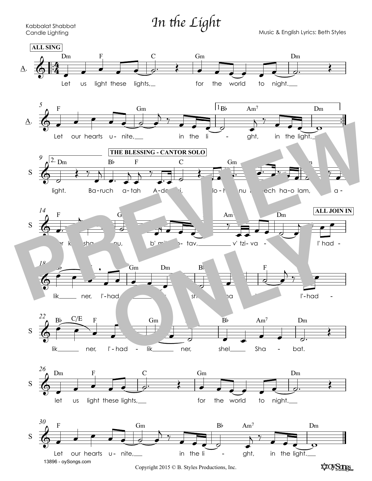 Download Beth Styles In the Light Sheet Music and learn how to play Melody Line, Lyrics & Chords PDF digital score in minutes