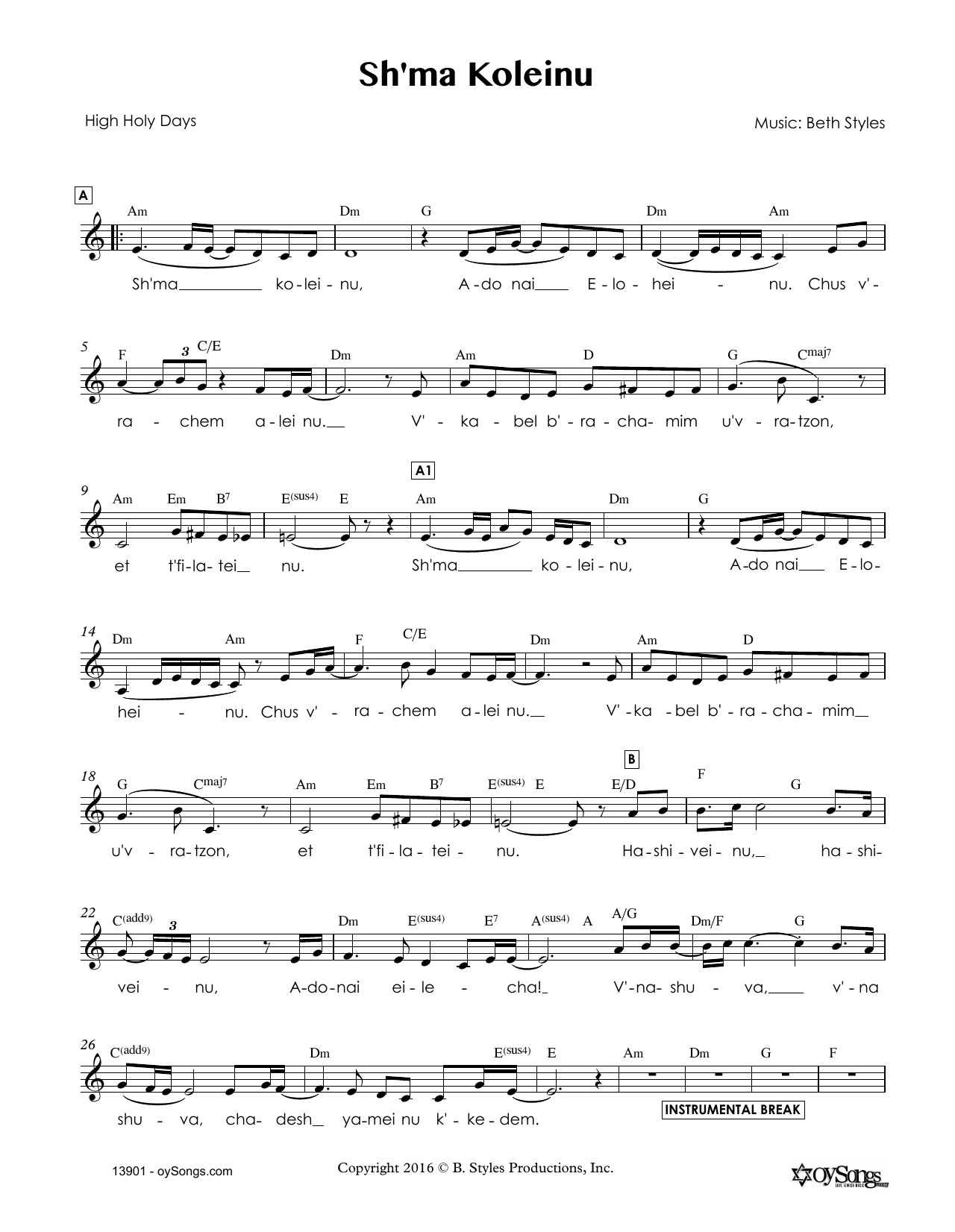 Download Beth Styles Sh'ma Koleinu Sheet Music and learn how to play Melody Line, Lyrics & Chords PDF digital score in minutes