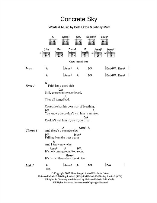 Download Beth Orton Concrete Sky Sheet Music and learn how to play Lyrics & Chords PDF digital score in minutes