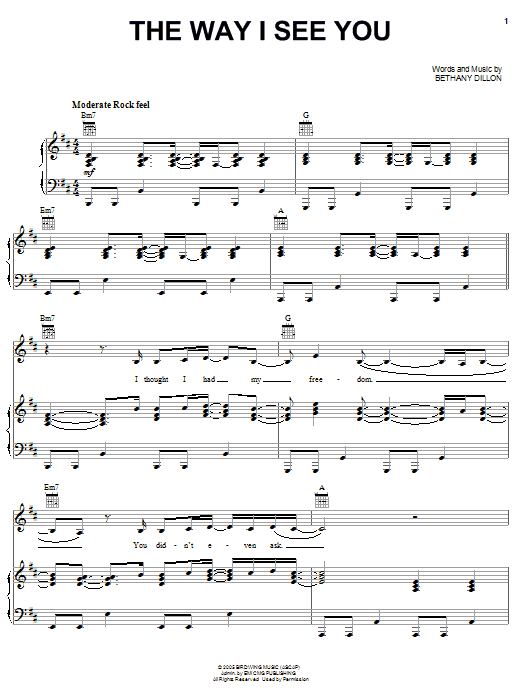 Download Bethany Dillon The Way I See You Sheet Music and learn how to play Piano, Vocal & Guitar (Right-Hand Melody) PDF digital score in minutes