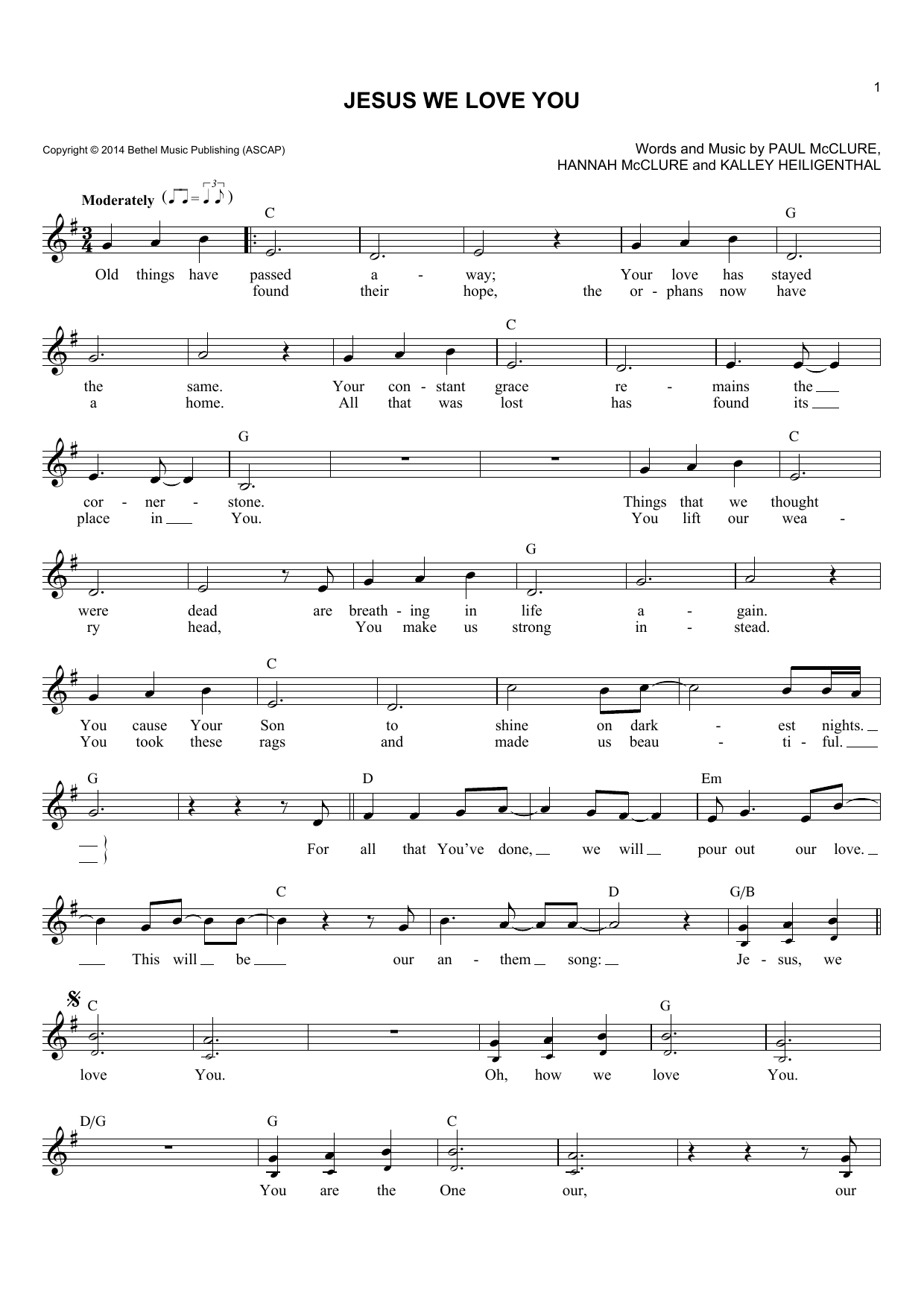 Download Bethel Music Jesus We Love You Sheet Music and learn how to play Lead Sheet / Fake Book PDF digital score in minutes