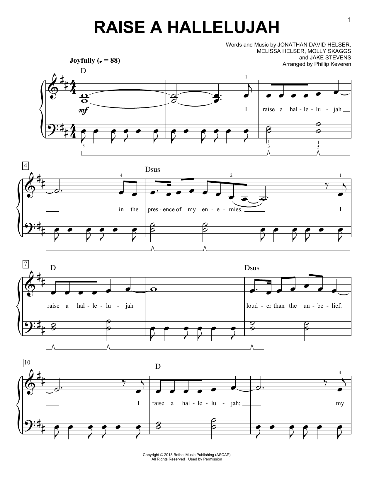 Download Bethel Music, Jonathan David Helser & Melissa Helser Raise A Hallelujah (arr. Phillip Keveren) Sheet Music and learn how to play Easy Piano PDF digital score in minutes