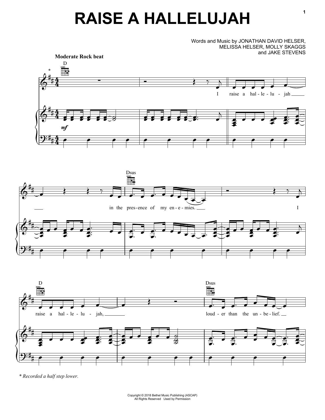 Download Bethel Music, Jonathan David Helser & Melissa Helser Raise A Hallelujah Sheet Music and learn how to play Piano, Vocal & Guitar Chords (Right-Hand Melody) PDF digital score in minutes