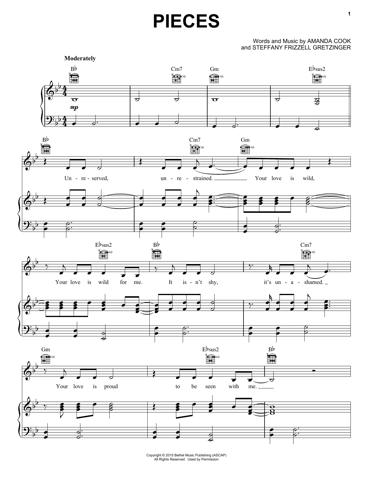 Download Amanda Cook Pieces Sheet Music and learn how to play Piano, Vocal & Guitar Chords (Right-Hand Melody) PDF digital score in minutes
