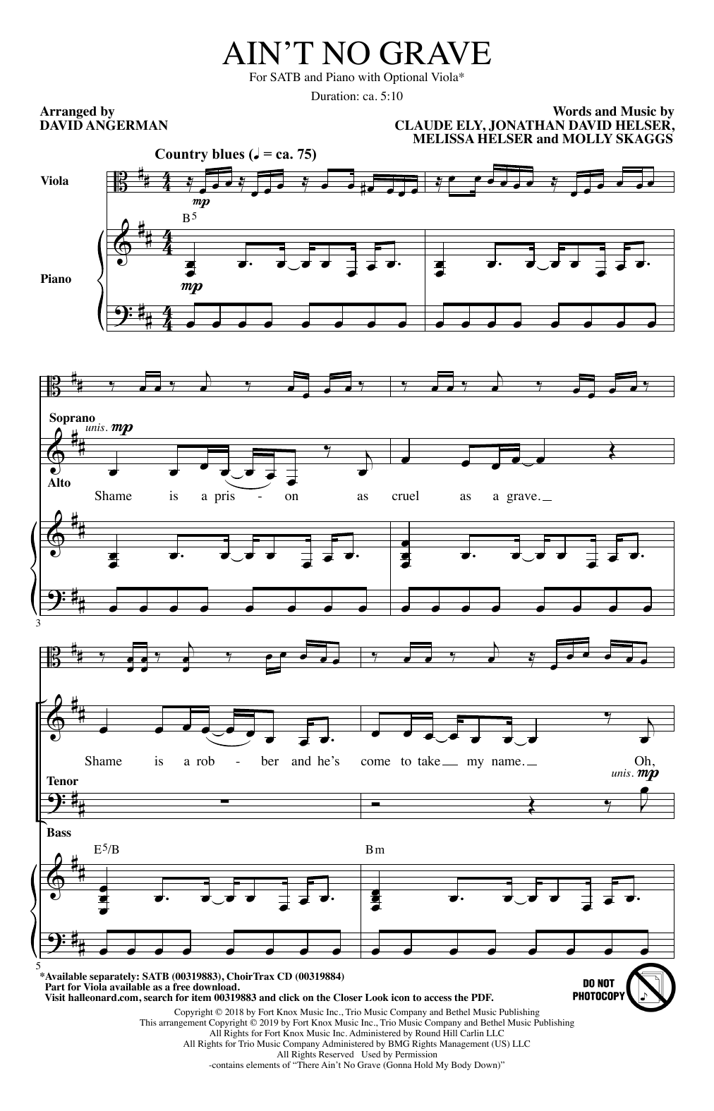 Download Bethel Worship Ain't No Grave (arr. David Angerman) Sheet Music and learn how to play SAB Choir PDF digital score in minutes
