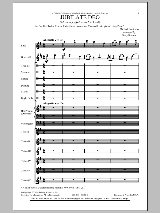 Download Betty Bertaux Jubilate Deo Sheet Music and learn how to play SSA PDF digital score in minutes