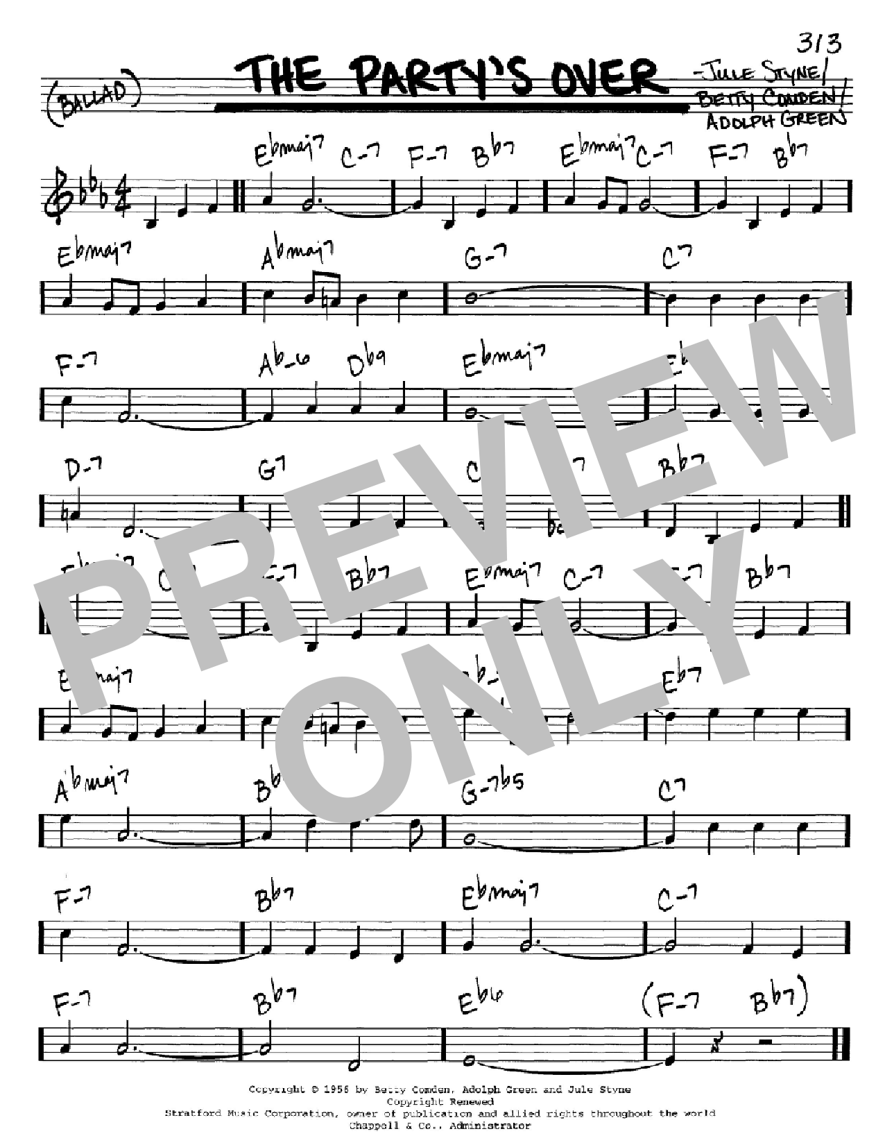 Download Betty Comden The Party's Over Sheet Music and learn how to play Real Book - Melody, Lyrics & Chords - C Instruments PDF digital score in minutes