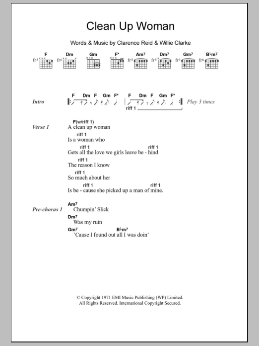 Download Betty Wright Clean Up Woman Sheet Music and learn how to play Lyrics & Chords PDF digital score in minutes