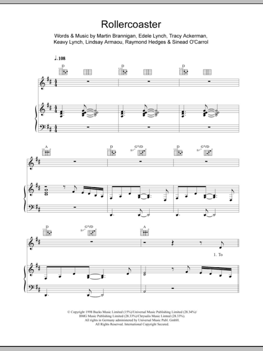Download B*Witched Rollercoaster Sheet Music and learn how to play Lyrics & Chords PDF digital score in minutes