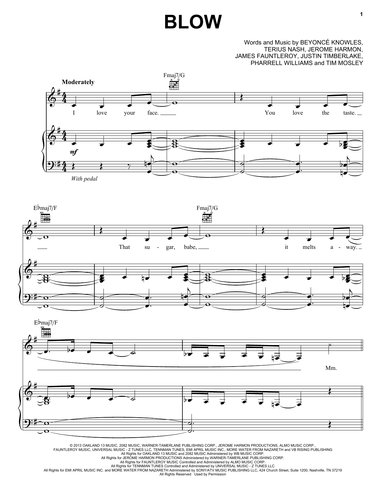 Download Beyoncé Blow Sheet Music and learn how to play Piano, Vocal & Guitar (Right-Hand Melody) PDF digital score in minutes