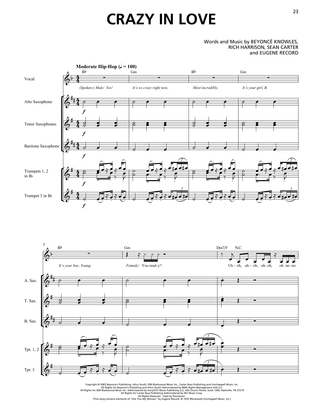 Download Beyoncé Crazy In Love (feat. Jay-Z) (Horn Section) Sheet Music and learn how to play Transcribed Score PDF digital score in minutes