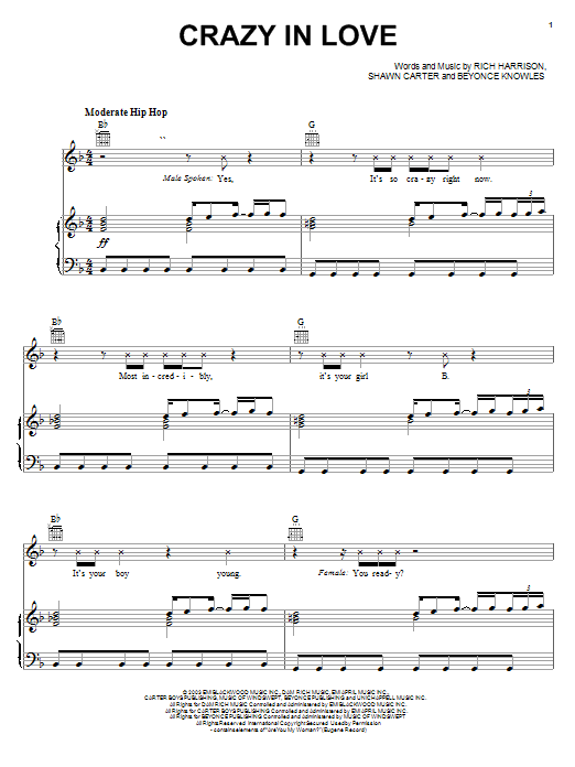 Download Beyoncé Crazy In Love Sheet Music and learn how to play Beginner Piano PDF digital score in minutes
