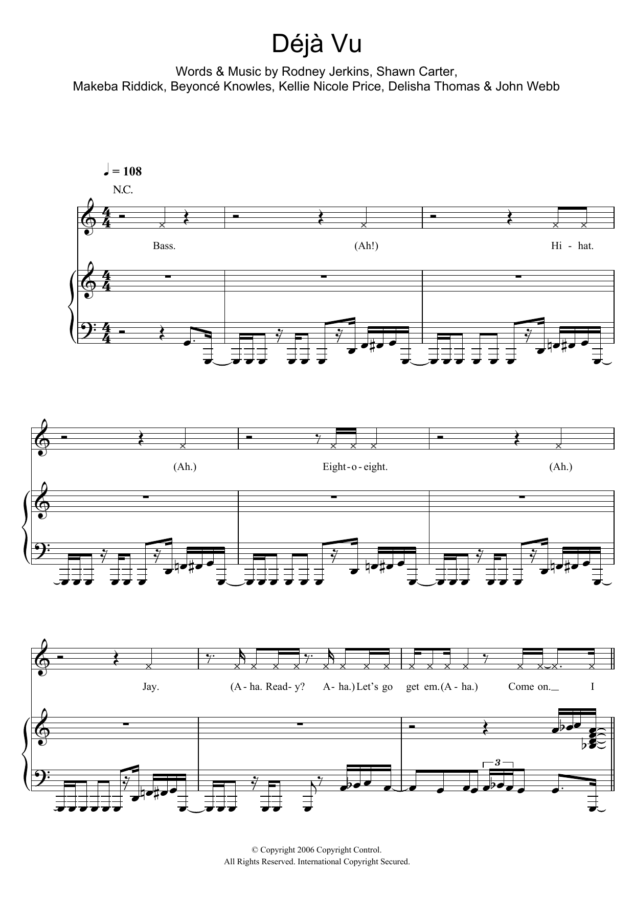 Download Beyoncé Déjà Vu Sheet Music and learn how to play Piano, Vocal & Guitar (Right-Hand Melody) PDF digital score in minutes