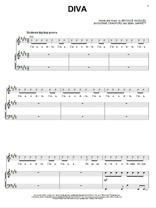 Download Beyoncé Diva Sheet Music and learn how to play Piano, Vocal & Guitar (Right-Hand Melody) PDF digital score in minutes