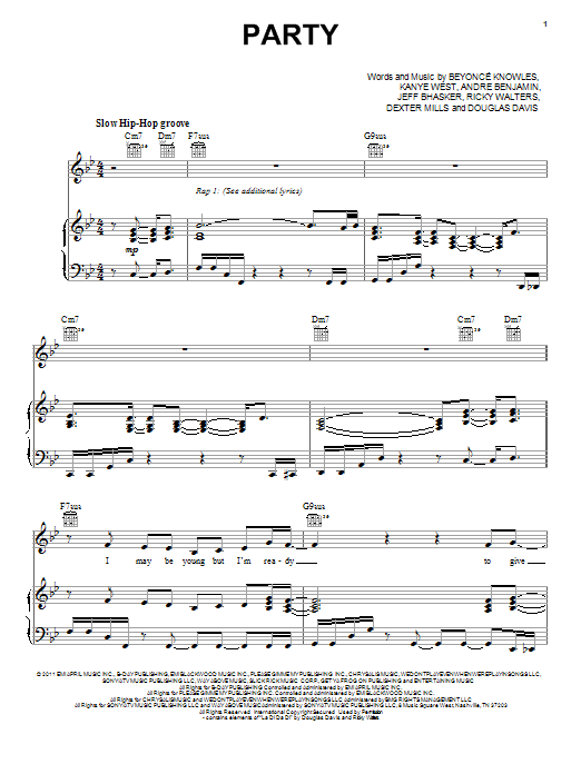 Download Beyoncé Party (feat. Andre 3000) Sheet Music and learn how to play Piano, Vocal & Guitar (Right-Hand Melody) PDF digital score in minutes