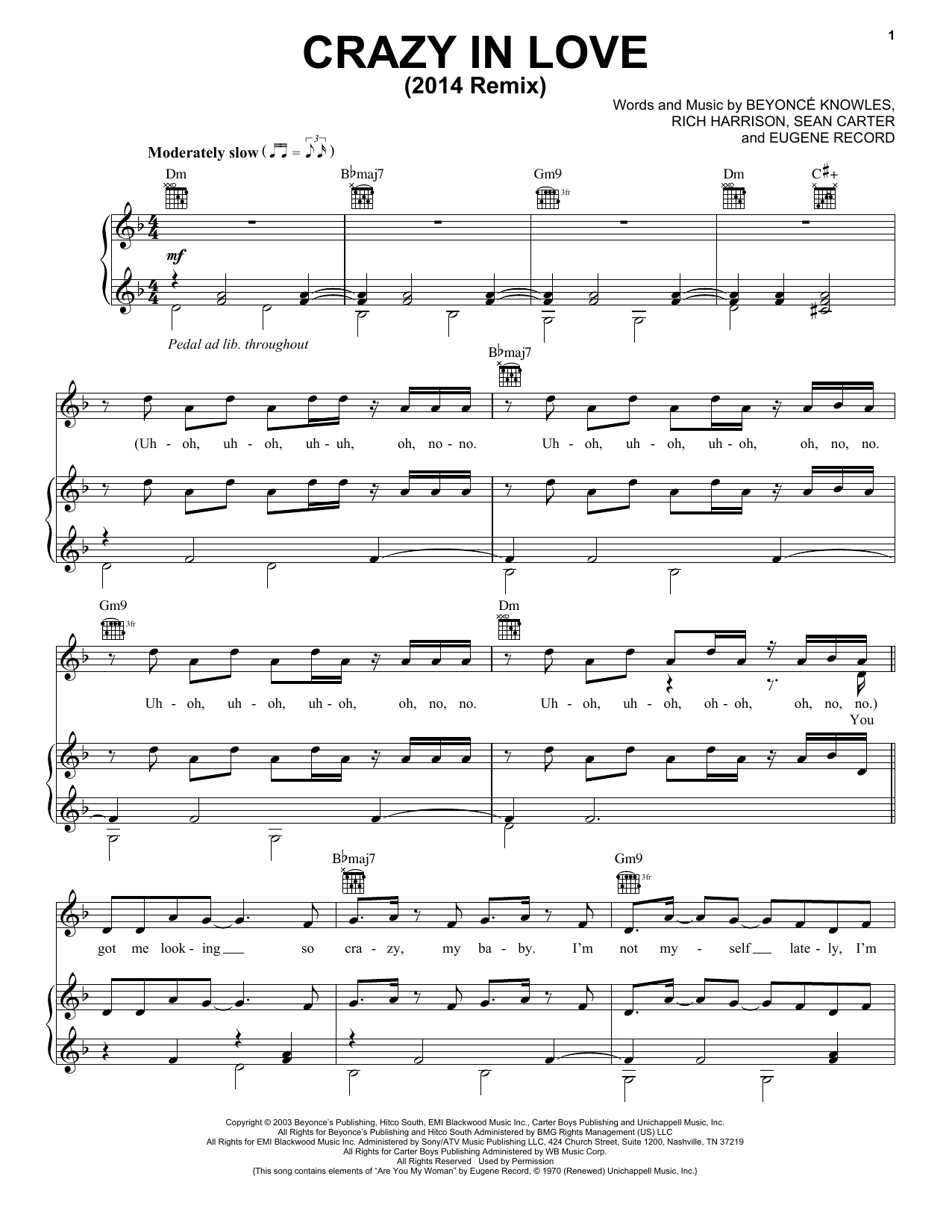 Download Beyoncé Crazy In Love Sheet Music and learn how to play Piano, Vocal & Guitar (Right-Hand Melody) PDF digital score in minutes
