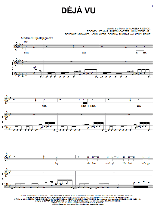 Download Beyoncé Deja Vu (feat. Jay-Z) Sheet Music and learn how to play Piano, Vocal & Guitar (Right-Hand Melody) PDF digital score in minutes