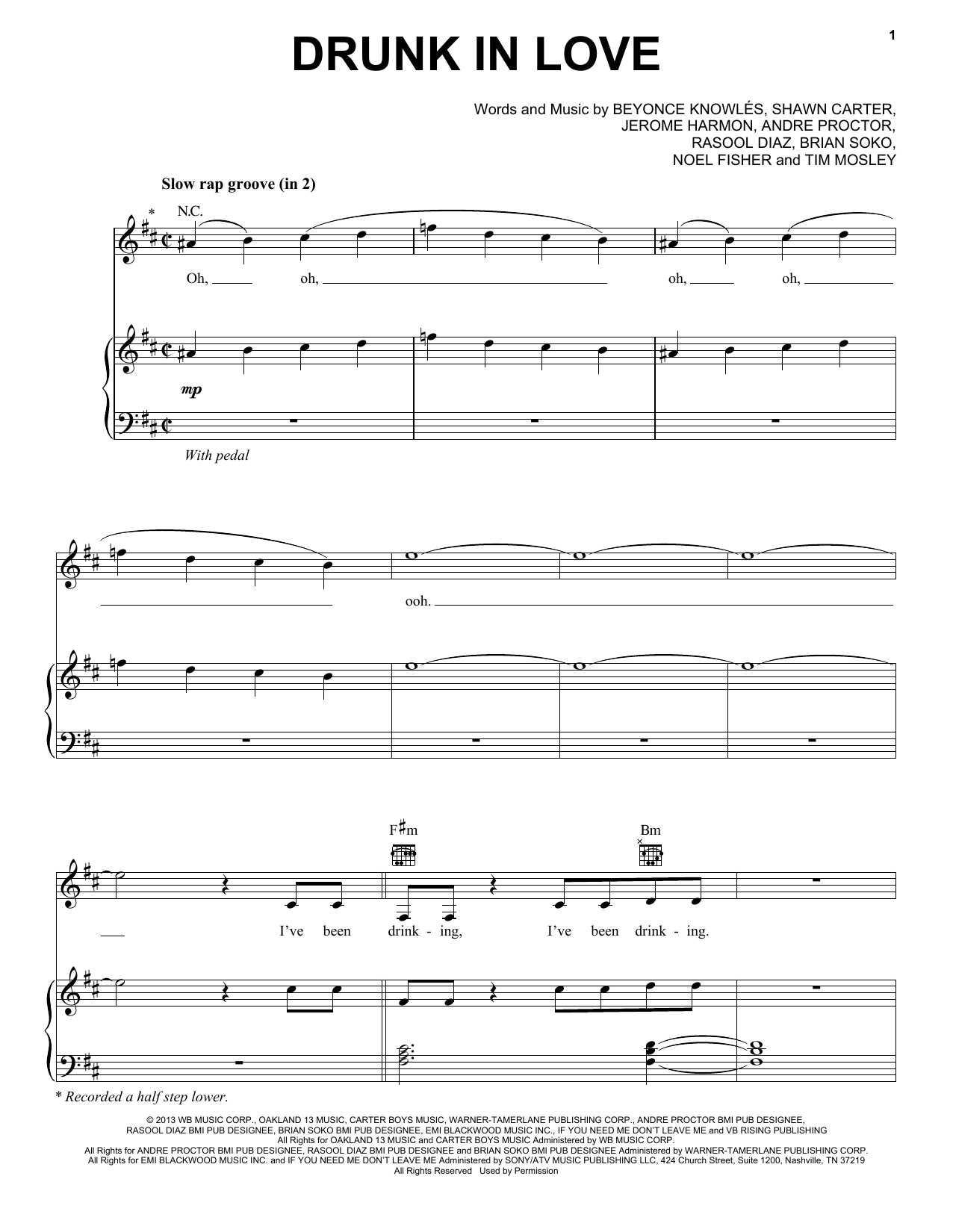 Download Beyonce Featuring Jay Z Drunk In Love Sheet Music and learn how to play Piano, Vocal & Guitar (Right-Hand Melody) PDF digital score in minutes