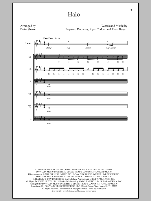 Download Beyoncé Halo (arr. Deke Sharon) Sheet Music and learn how to play SATB PDF digital score in minutes