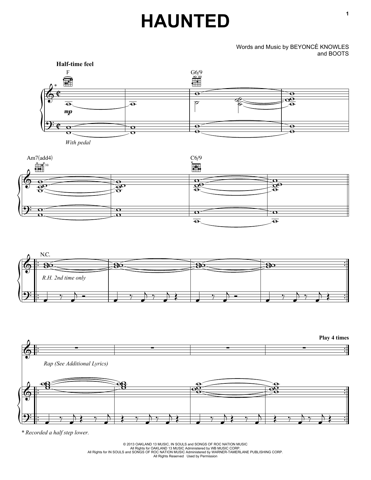 Download Beyoncé Haunted Sheet Music and learn how to play Piano, Vocal & Guitar (Right-Hand Melody) PDF digital score in minutes