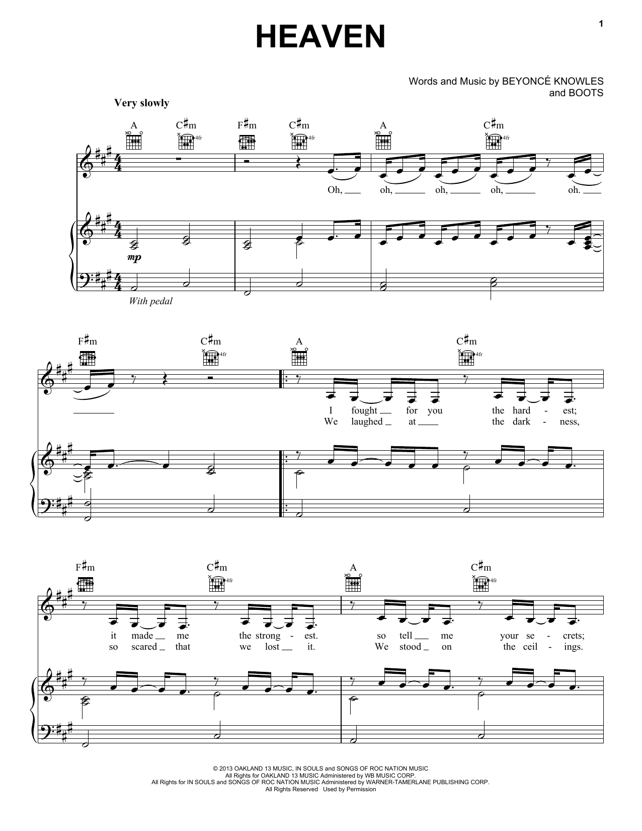 Download Beyoncé Heaven Sheet Music and learn how to play Piano, Vocal & Guitar (Right-Hand Melody) PDF digital score in minutes